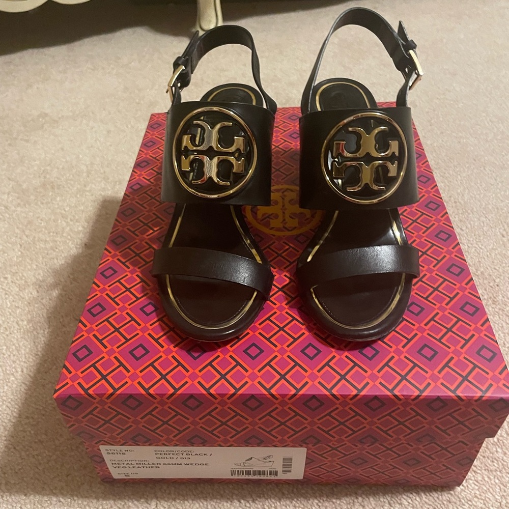 Tory Burch Metal Miller wedges in black